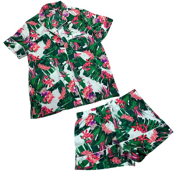 Victoria's Secret Green Floral Satin Short Pajama Set XS - Picture 2 of 7